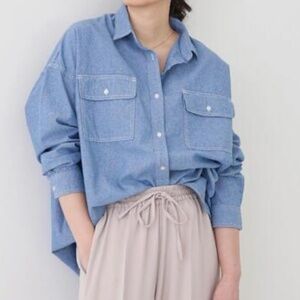AMERICAN HOLIC Women’s Chambray Cotton Shirt Size L Oversized Casual Japan Brand
